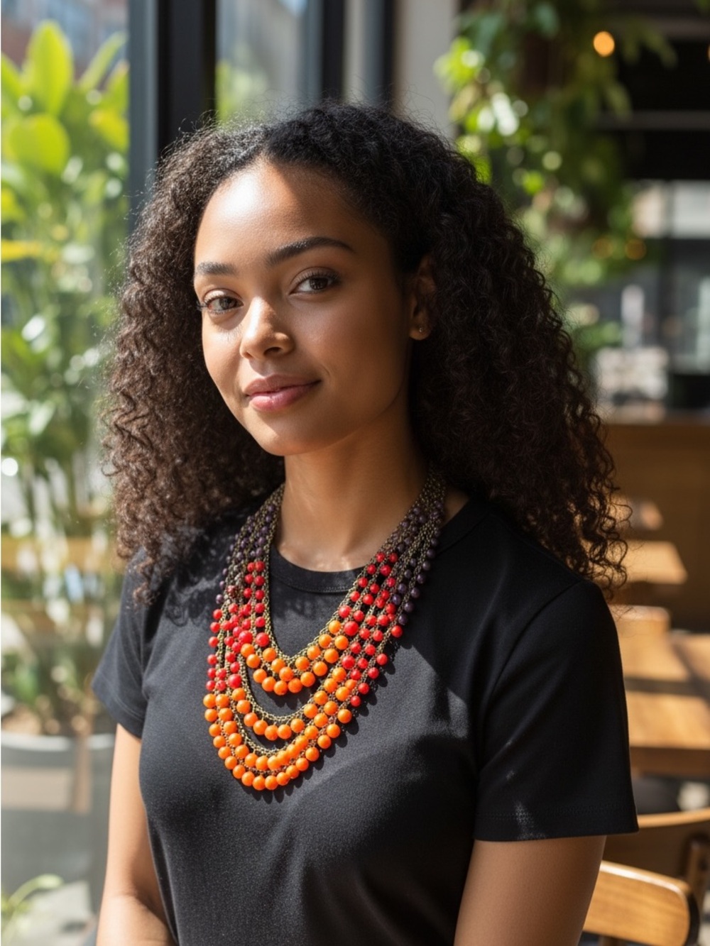 Multistrand Orange & Red Beaded Statement Necklace